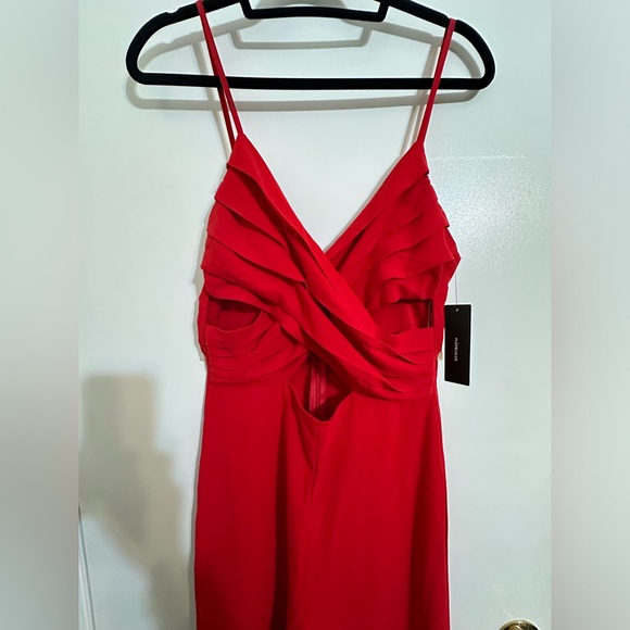 NWT LULUS Cherry Red Criss Cross Bodice Cutout Surplice Wide Leg Jumpsuit - Picture 6 of 13